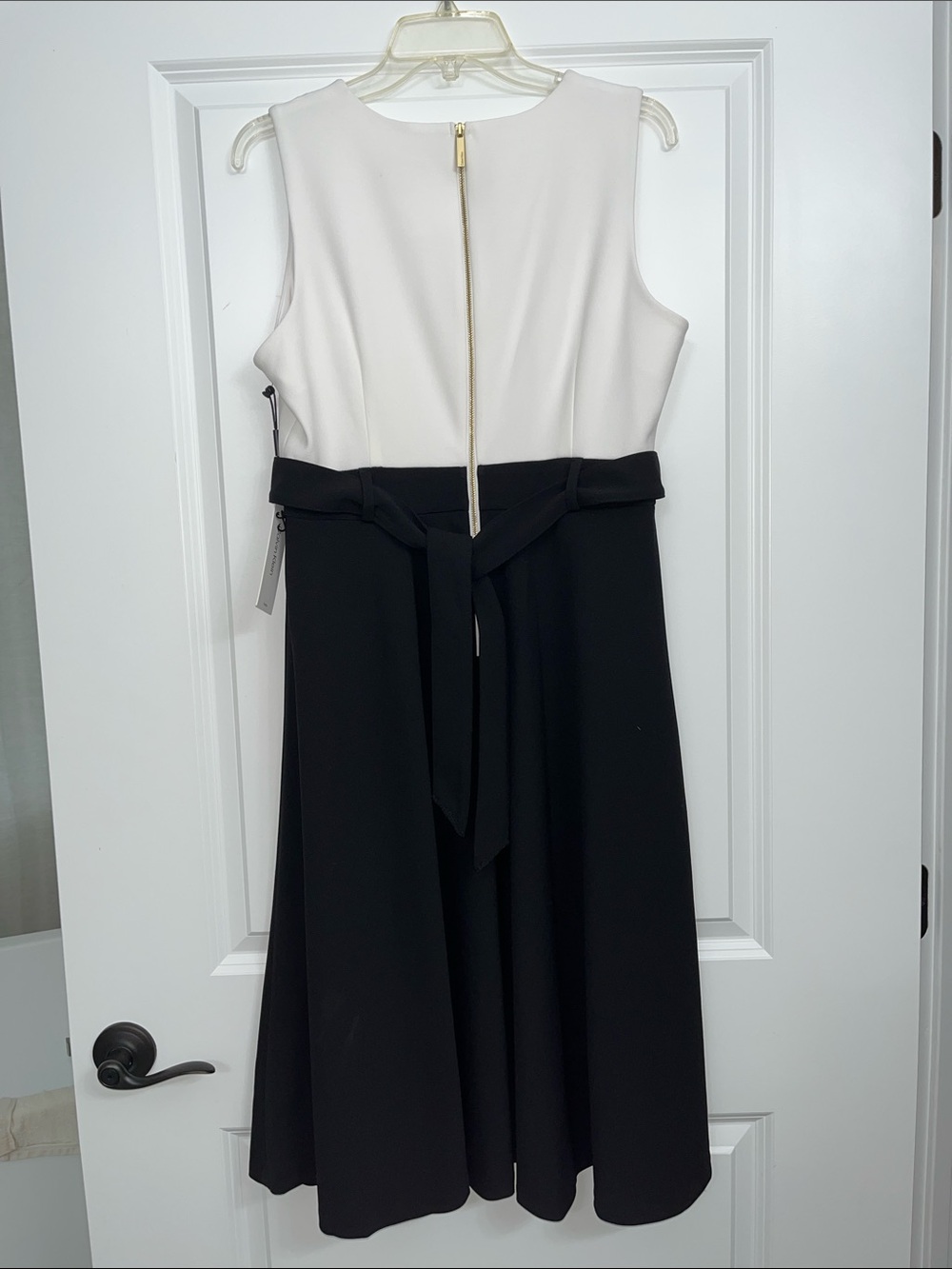 Calvin Klein Two-Tone Sleeveless Midi Dress in White and Black - Picture 4 of 5